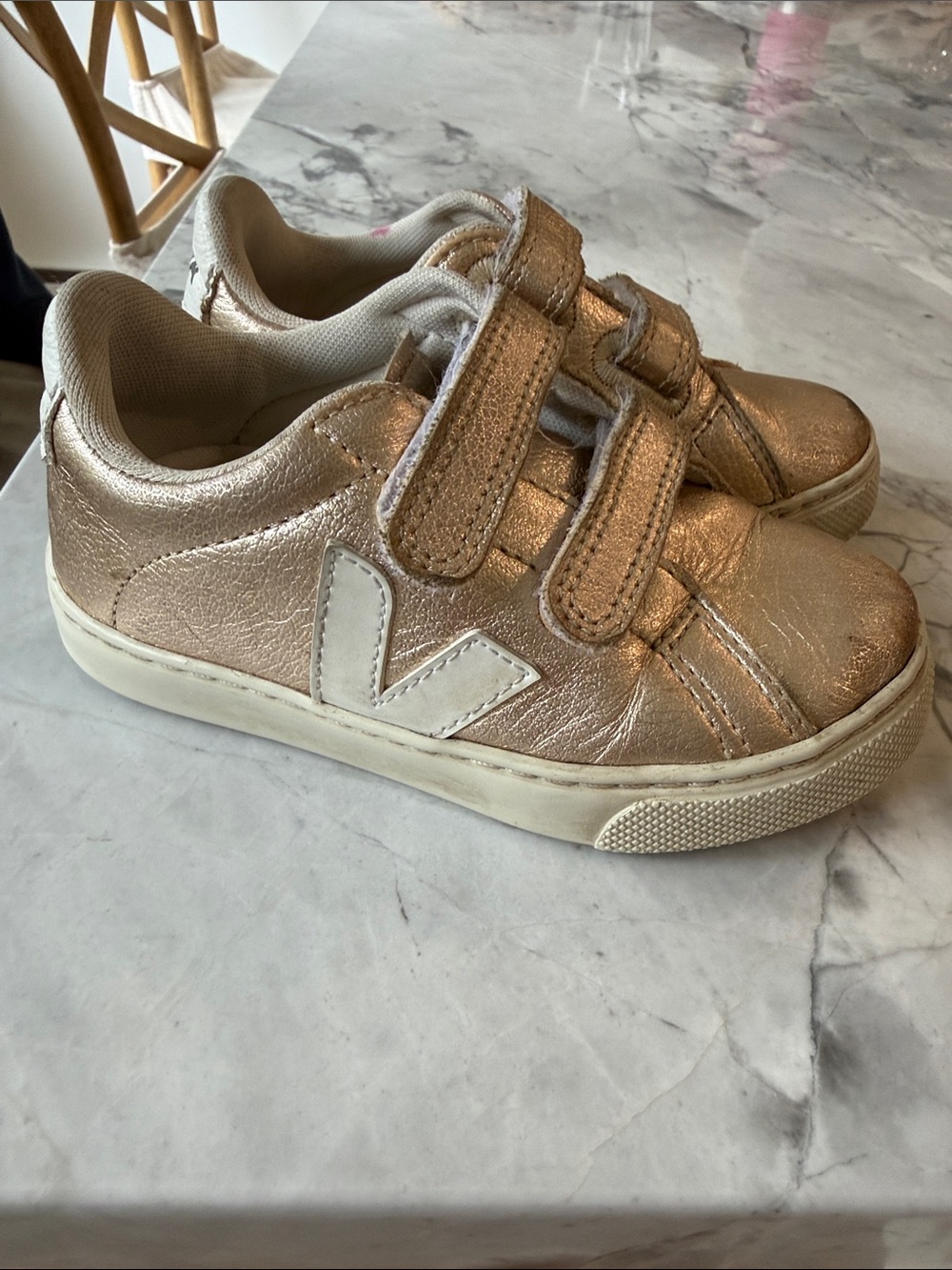 Kids Rose Gold Velcro Sneakers
